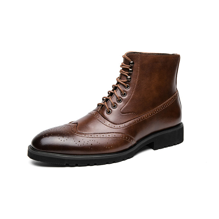 Herren klassische Brogue-Schnürstiefelette mit perforiertem Wingtip und griffiger Gummisohle Drune