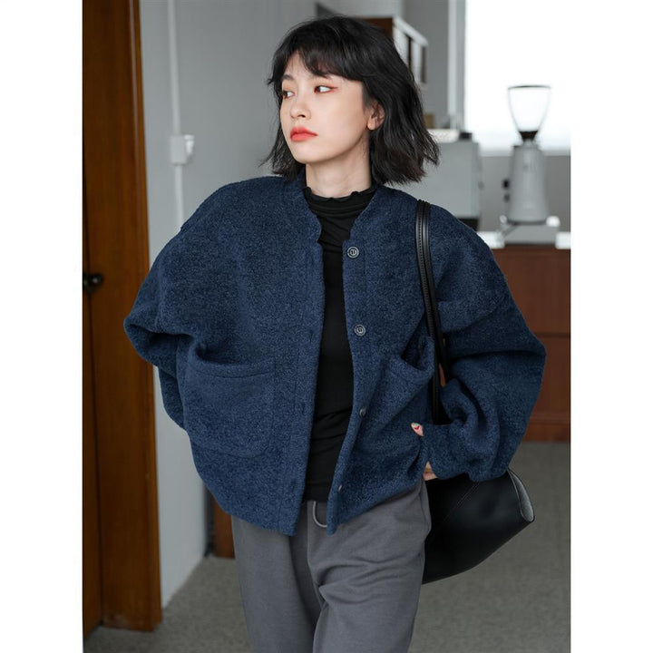 Drune Lässig Lang Ärmel Taschen Blau Jacke