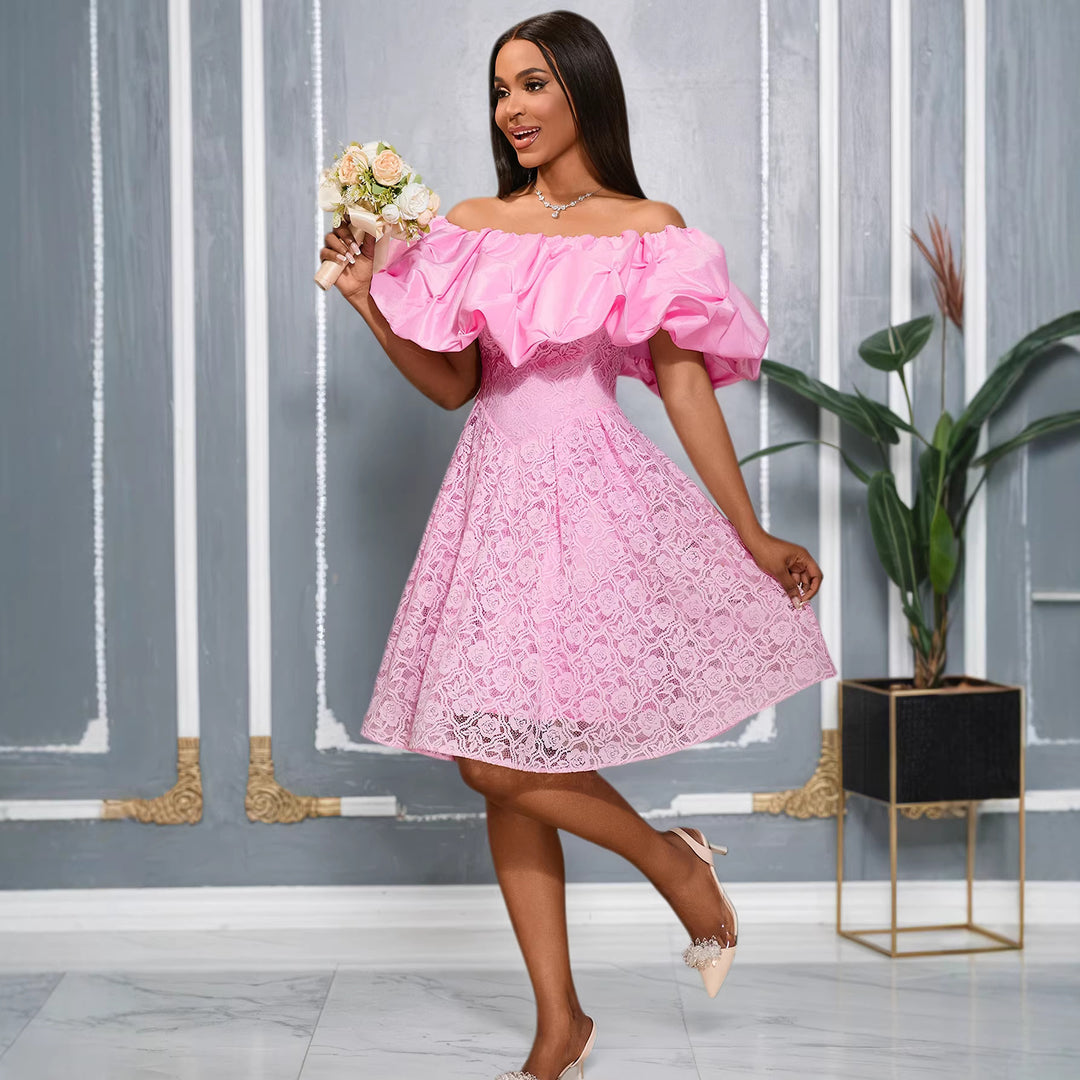 Damen Cocktailkleid mit voluminösem Rüschensaum Drune
