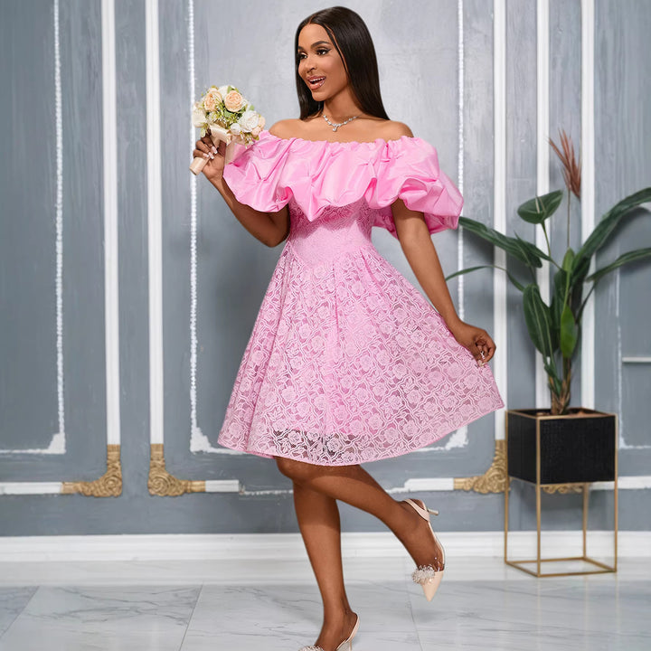 Damen Freizeitkleid mit schulterfreiem Volant Drune