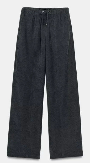 Damen Weite High-Waist-Hose mit elastischem Bund und Kordelzug Drune