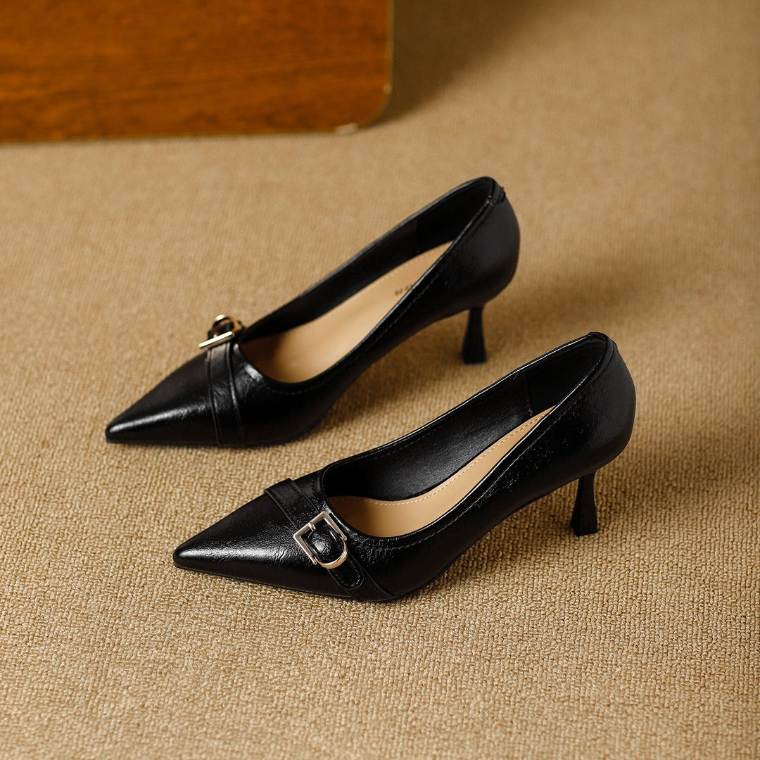 Damen elegante spitze Pumps mit modischem Schnallenakzent Drune