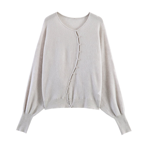Damen Oversized-Feinstrick-Cardigan mit asymmetrischer Knopfleiste und Fledermausärmeln Drune