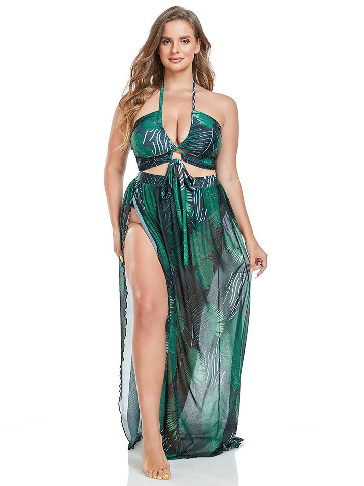 Damen Strandkleid mit floralem Schnitt und hohem Schlitz Drune