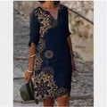 Damen Elegantes Kleid mit floralem Jacquard-Muster und V-Ausschnitt Drune