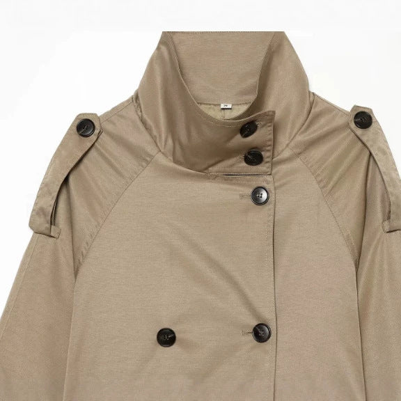 Damen Kurz geschnittener Trenchblouson mit hohem Stehkragen und Taillengürtel Drune