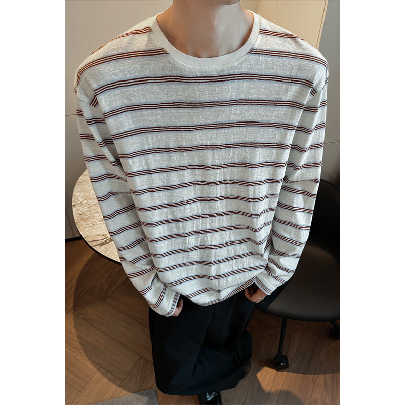 Herren Lässiges Langarmshirt mit Streifenmuster Drune