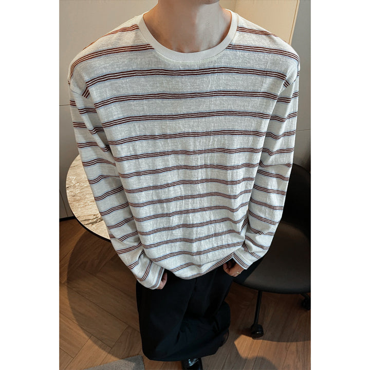 Herren Lässiges Langarmshirt mit Streifenmuster Drune