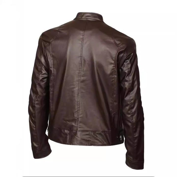 Herren Kunstleder Bikerjacke mit Taschen
