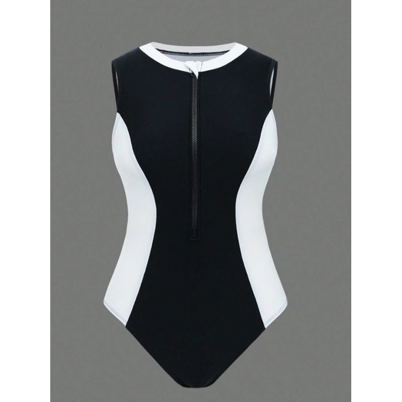 Damen Sportlicher One-Piece Badeanzug mit Reißverschluss und Farbakzenten Drune