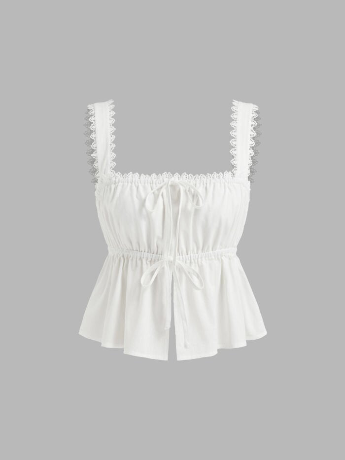 Damen luftiges Crop-Top mit verstellbarem Kordelzug und Rüschendetails Drune