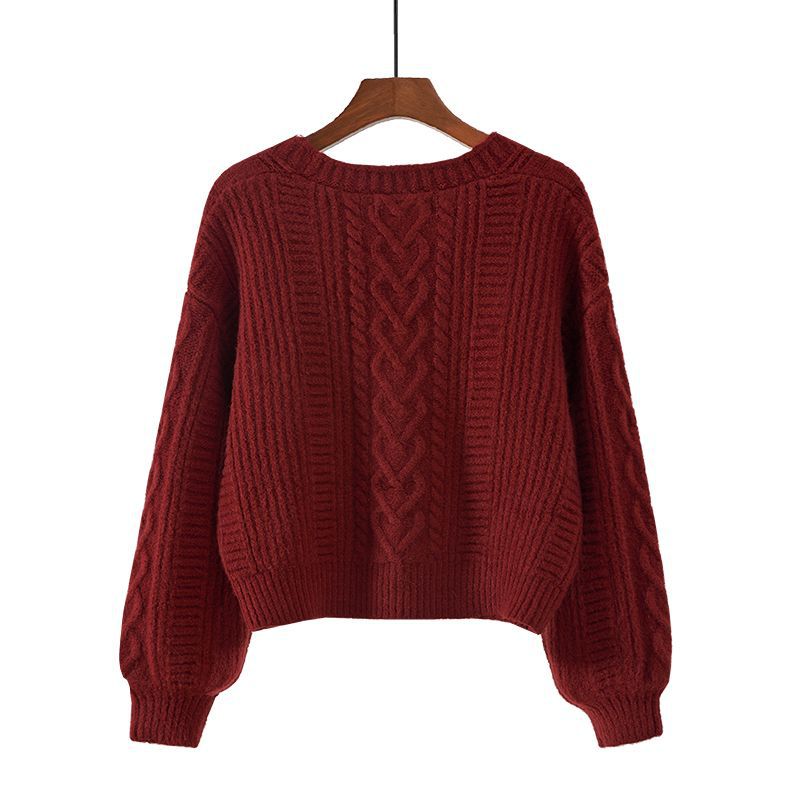 Damen Modische Strickjacke mit Zopfmuster und extravaganten Knopfdetails Drune