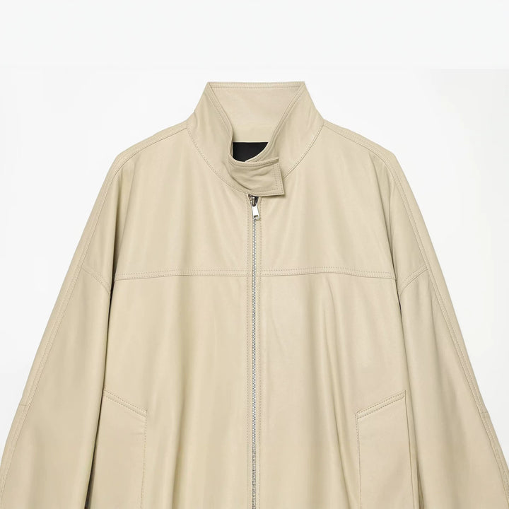 Damen Oversize Kunstleder-Blousonjacke mit Stehkragen Drune