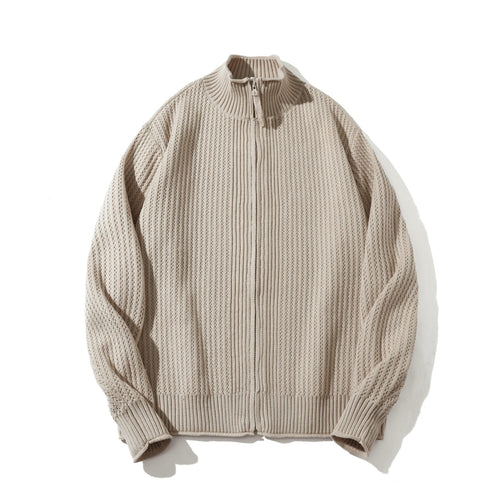Unisex Strukturierter Zip-Pullover mit hohem Rippkragen und Perlmuster Drune