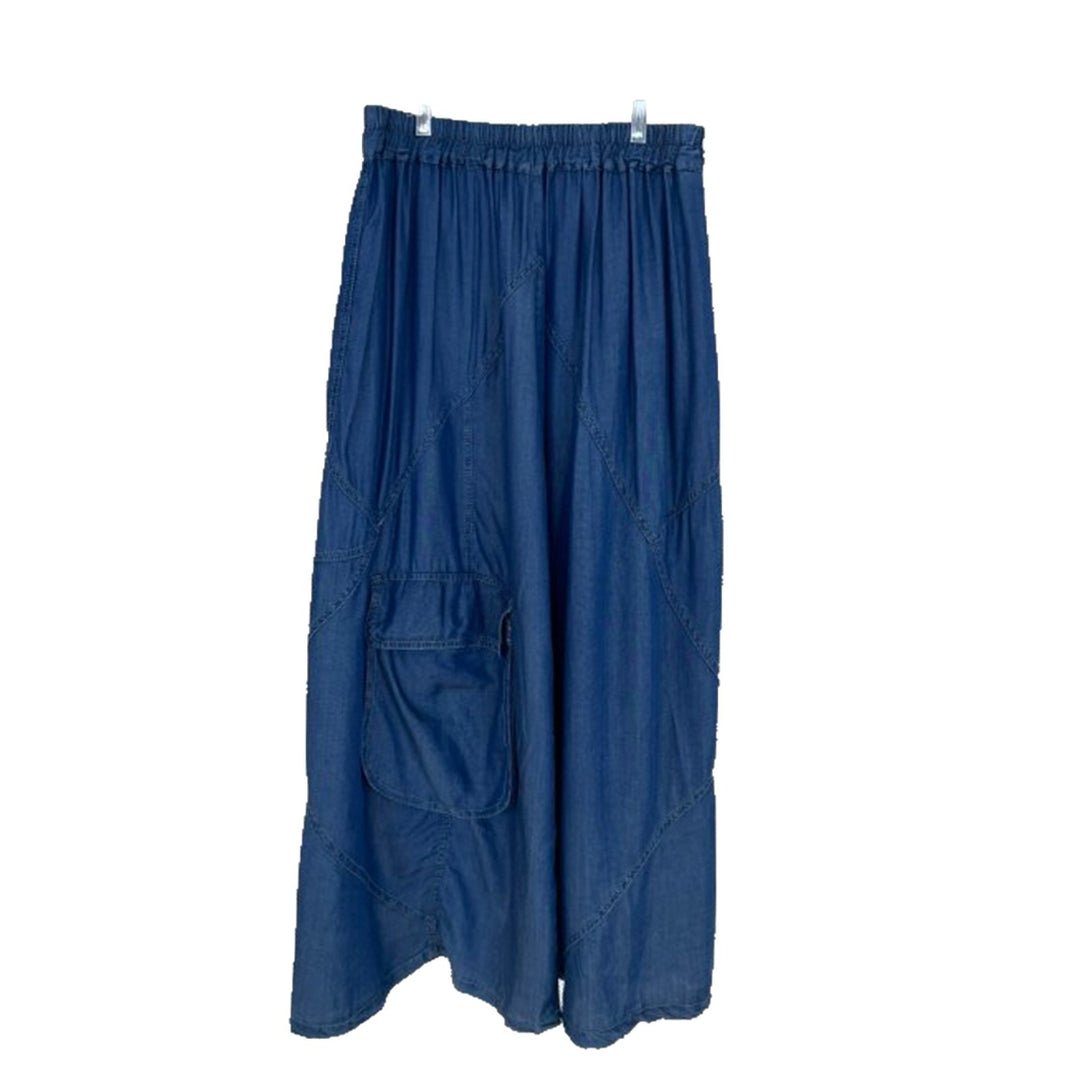 Damen Langer Denim-Maxirock mit elastischem Tunnelzugbund und aufgesetzter Cargo-Tasche Drune