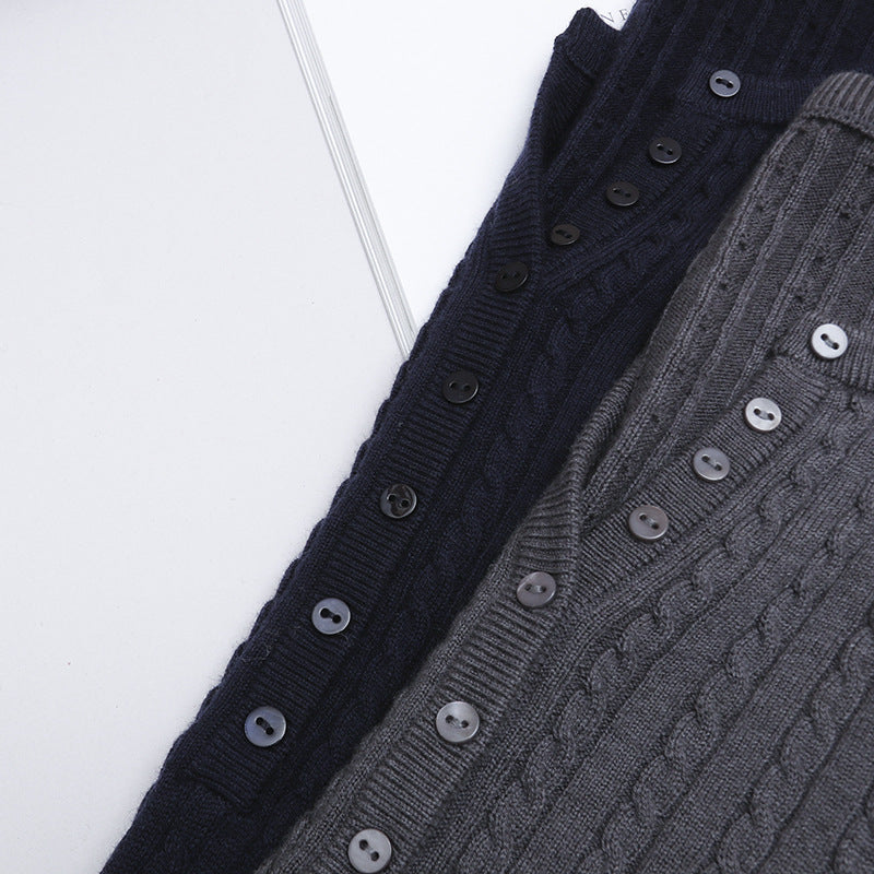 Damen Feines Zopfmuster-Henley-Feinstrickshirt mit Rundhals & Knopfleiste Drune