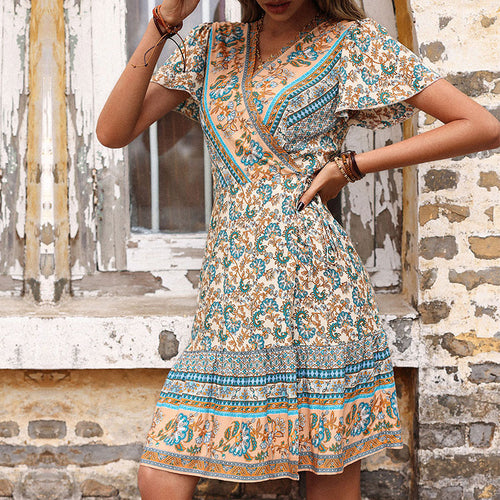 Damen Wickelkleid mit floralem Muster und tailliertem Schnitt Drune