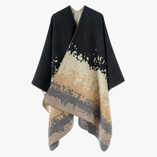 Damen Oversize Cape‑Stola im Doppelgewebe mit abstraktem Punktjacquard Drune