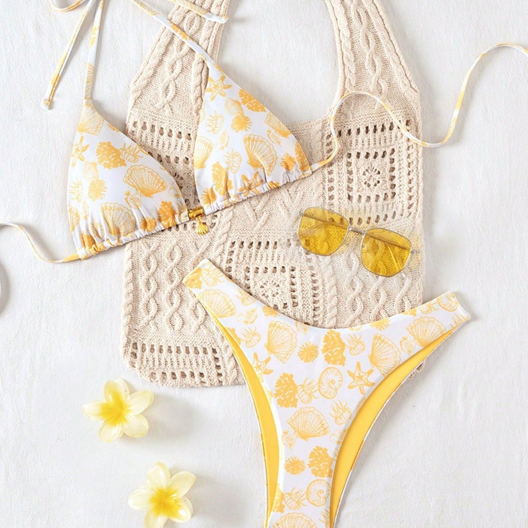 Damen Polka-Dots Triangel-Bikini mit verstellbaren Trägern Drune
