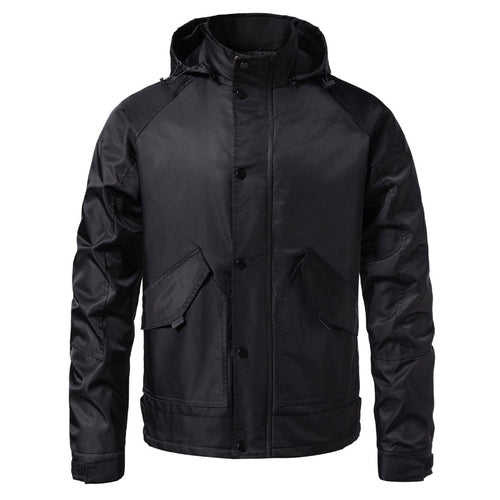 Herren Wasserabweisende Kapuzenjacke im Utility‑Stil mit Druckknopfleiste und Pattentaschen Drune