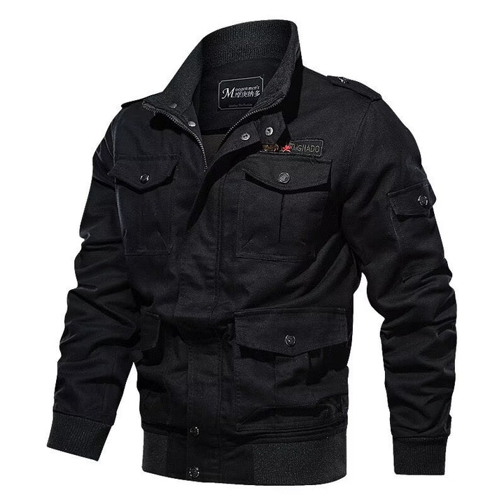 Herren Militärinspirierte Canvas-Fieldjacke mit Schulterklappen und Multifunktions-Taschen Drune