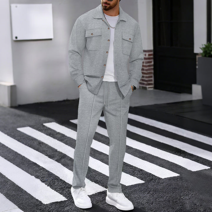 Herren Waffelstruktur Hemdjacke und Relaxhose Set Drune