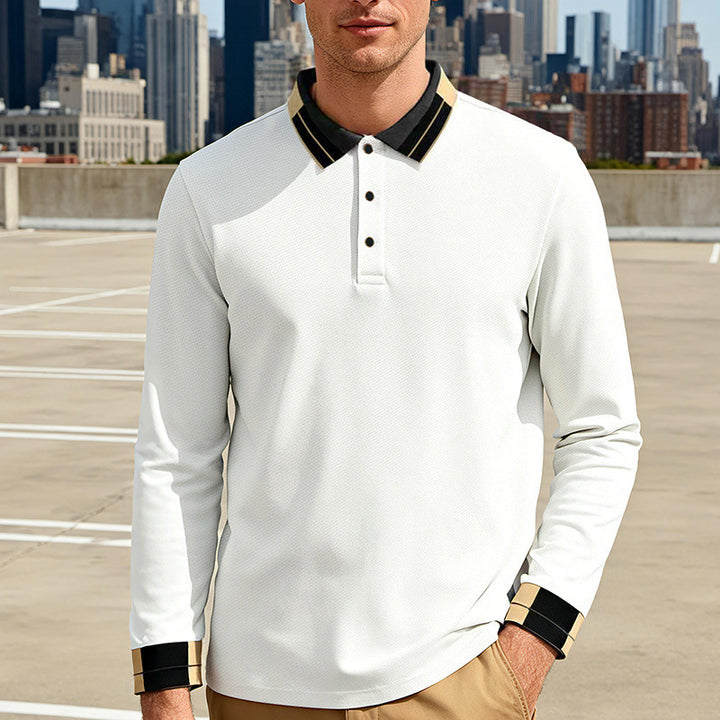 Herren nan langärmeliges Poloshirt mit Kontrastkragen und gerippten Manschetten Drune