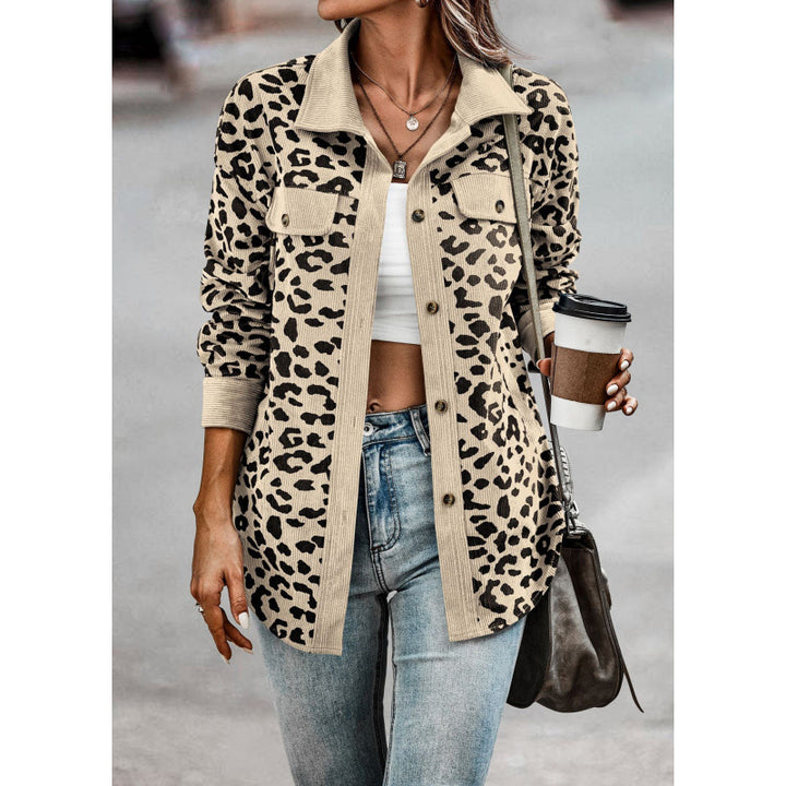 Damen tierisches Print-Langarm-Hemdjacke mit aufgesetzten Taschen Drune