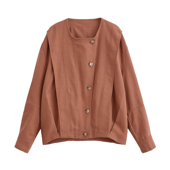 Damen Boxy-Übergangsjacke mit Rundhalsausschnitt, dekorativen Steppnähten und sichtbarer Knopfleiste Drune