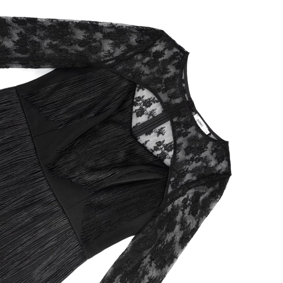 Damen Figurnahes Kleid mit fransigen Details und transparenten Spitzenärmeln Drune