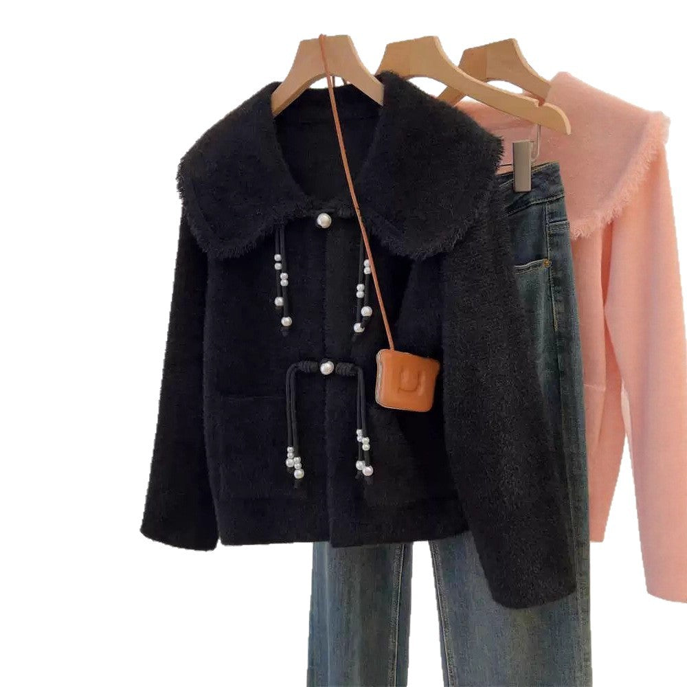 Damen modische Strickjacke mit Perlendetails Drune