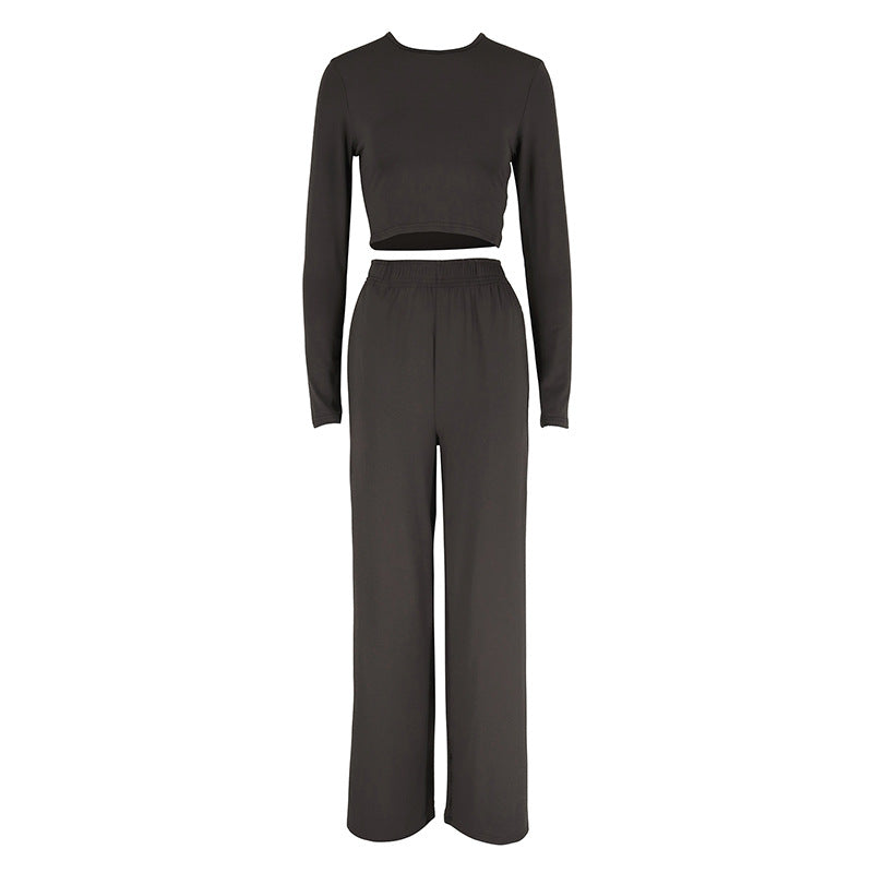 Damen Elegantes Zweiteiliges Set mit cropped Oberteil und weiten Hosen Drune