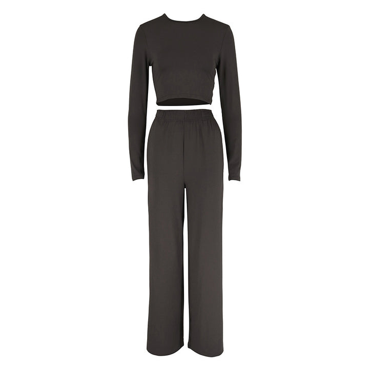 Damen Elegantes Zweiteiliges Set mit cropped Oberteil und weiten Hosen Drune