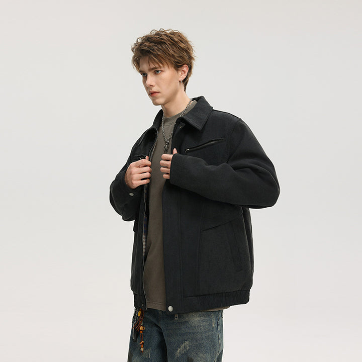 Herren Kurzjacke aus Wollmix mit verdecktem Reißverschluss und Brusttaschen Drune