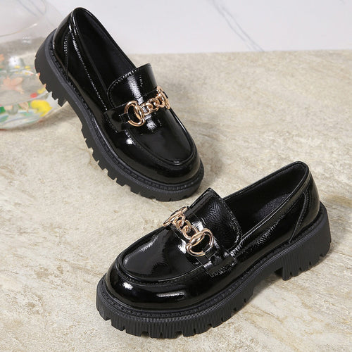 Damen Chunky Loafers mit modischen Kettenakzenten und rutschfester Sohle Drune