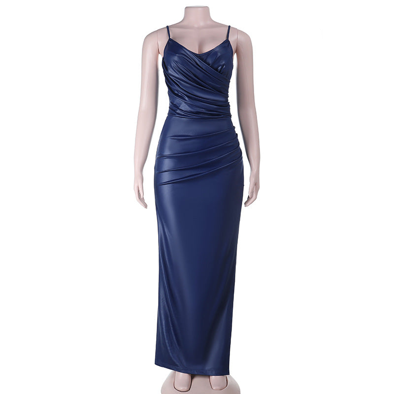 Damen elegantes Maxikleid mit figurbetontem Schnitt und Drapierungsdetails Drune