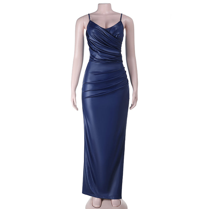 Damen elegantes Maxikleid mit figurbetontem Schnitt und Drapierungsdetails Drune