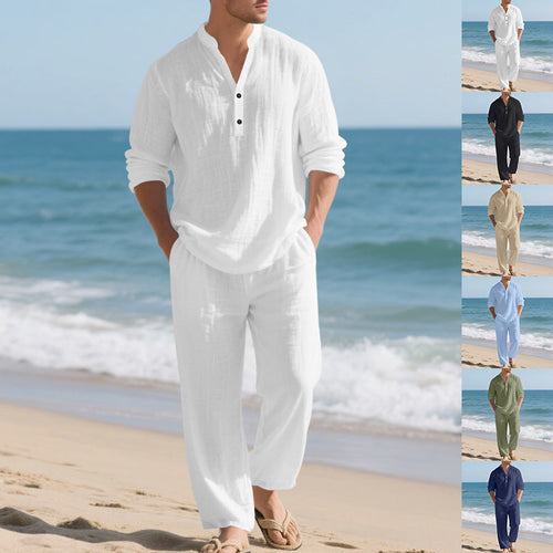 Herren komfortables Homewear-Set mit eleganter Knopfleiste und langen Hosen Drune