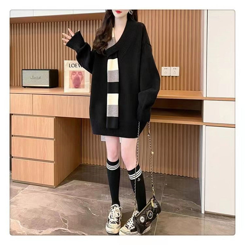 Damen lässiger Pullover mit strukturiertem V-Ausschnitt und oversized Schnitt Drune