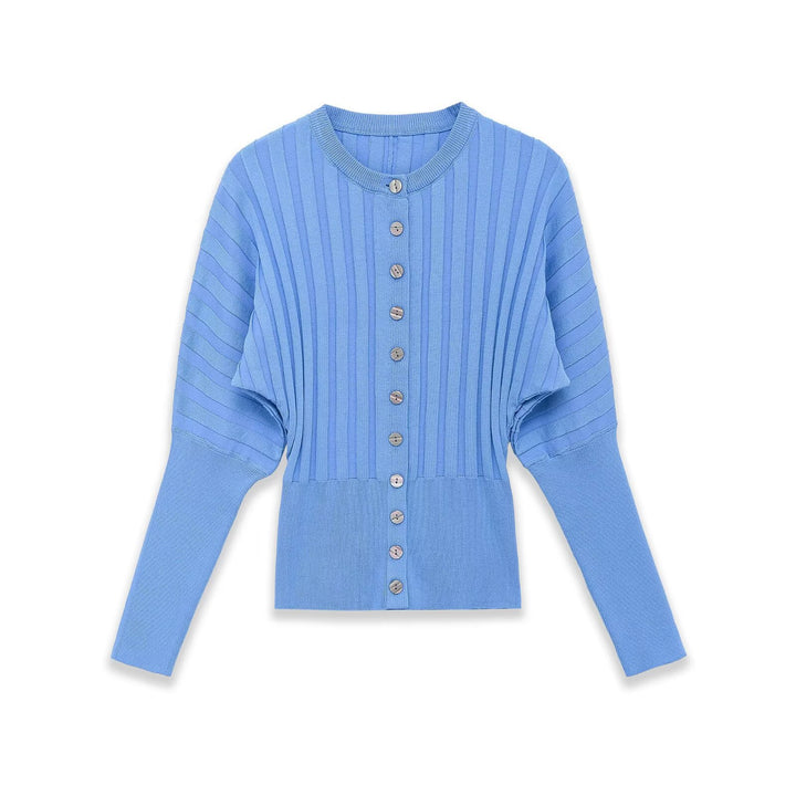 Damen Gerippte Strick-Cardigan mit Ballonärmeln und durchgehender Knopfleiste Drune