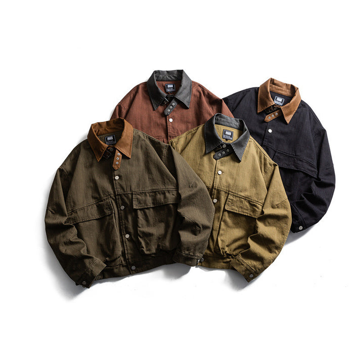 Herren Boxy-Worker-Canvasjacke mit Cordkragen, Druckknopfleiste und aufgesetzten Pattentaschen Drune
