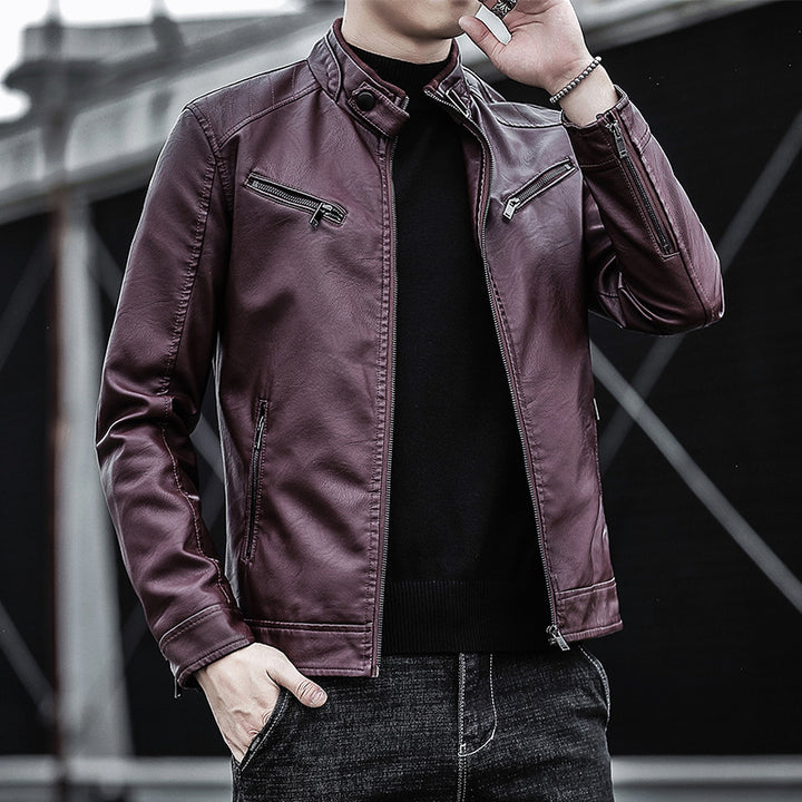 Herren Stilvolle Kunstlederjacke Drune