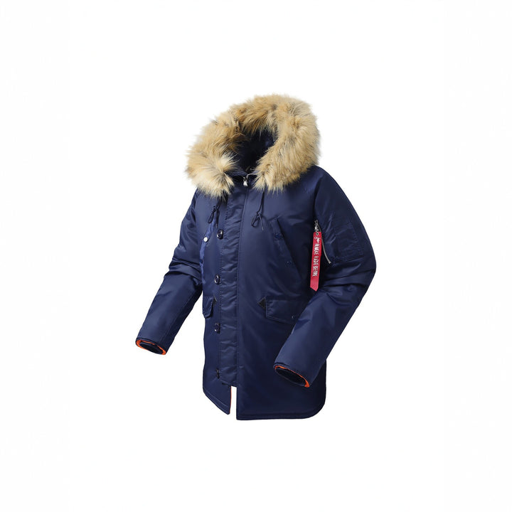 Herren langer isolierter Parka mit Kunstfellkapuze und Thermowattierung Drune