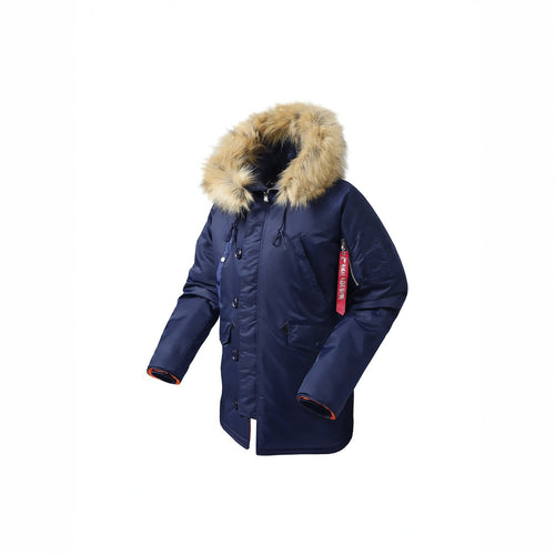 Herren langer isolierter Parka mit Kunstfellkapuze und Thermowattierung Drune