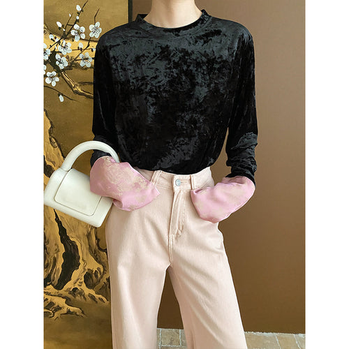 Damen elegantes Langarmshirt aus luxuriösem Velvet Drune