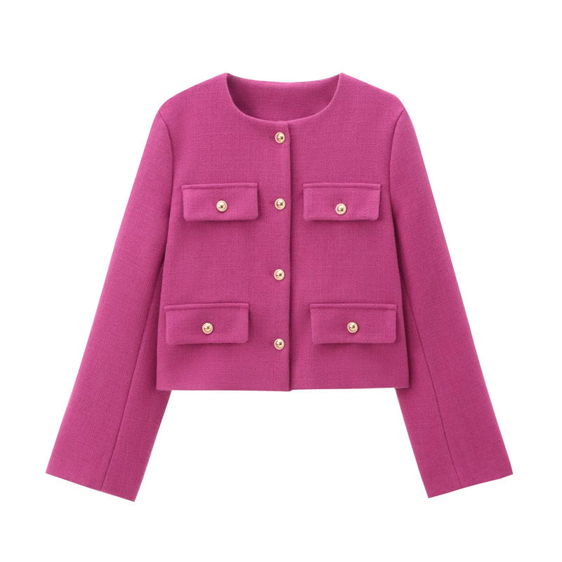 Damen Modische Kurze Jacke mit Pattentaschen