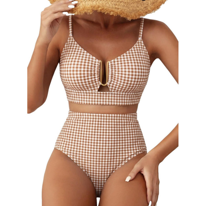 Damen Hoch geschnittener Bikini mit floralem Muster und Leo-Print Drune