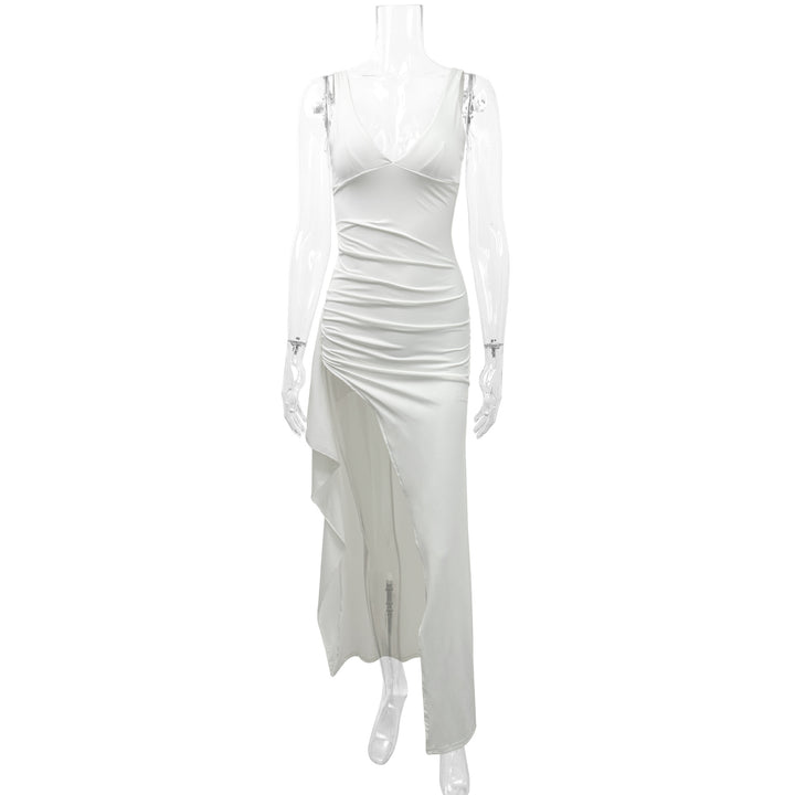 Damen Figurumspielendes Abendkleid mit tiefem V-Ausschnitt und asymmetrischem Schlitz Drune