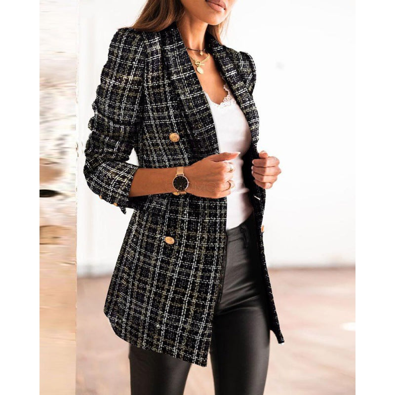 Damen Blazerjacke im modernen Tweed-Design mit doppelter Knopfreihe und geschneiderten Details Drune