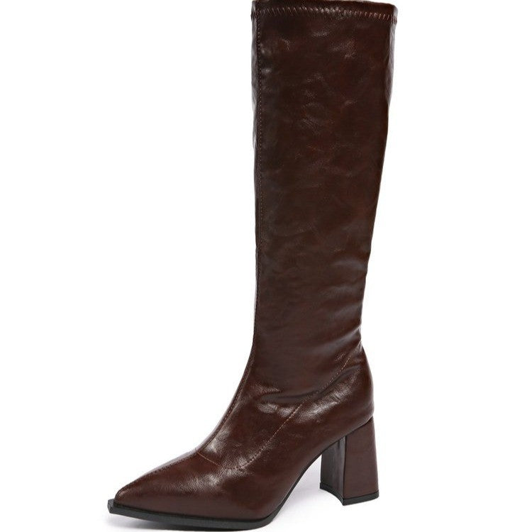 Damen hochmodische Stiefel mit blockiertem Absatz und spitzem Zehenbereich Drune